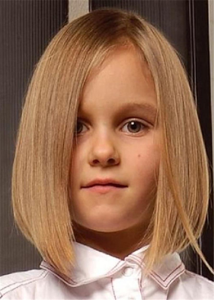 Middle Parted Medium Bob Human Hair Straight Wig For Kid