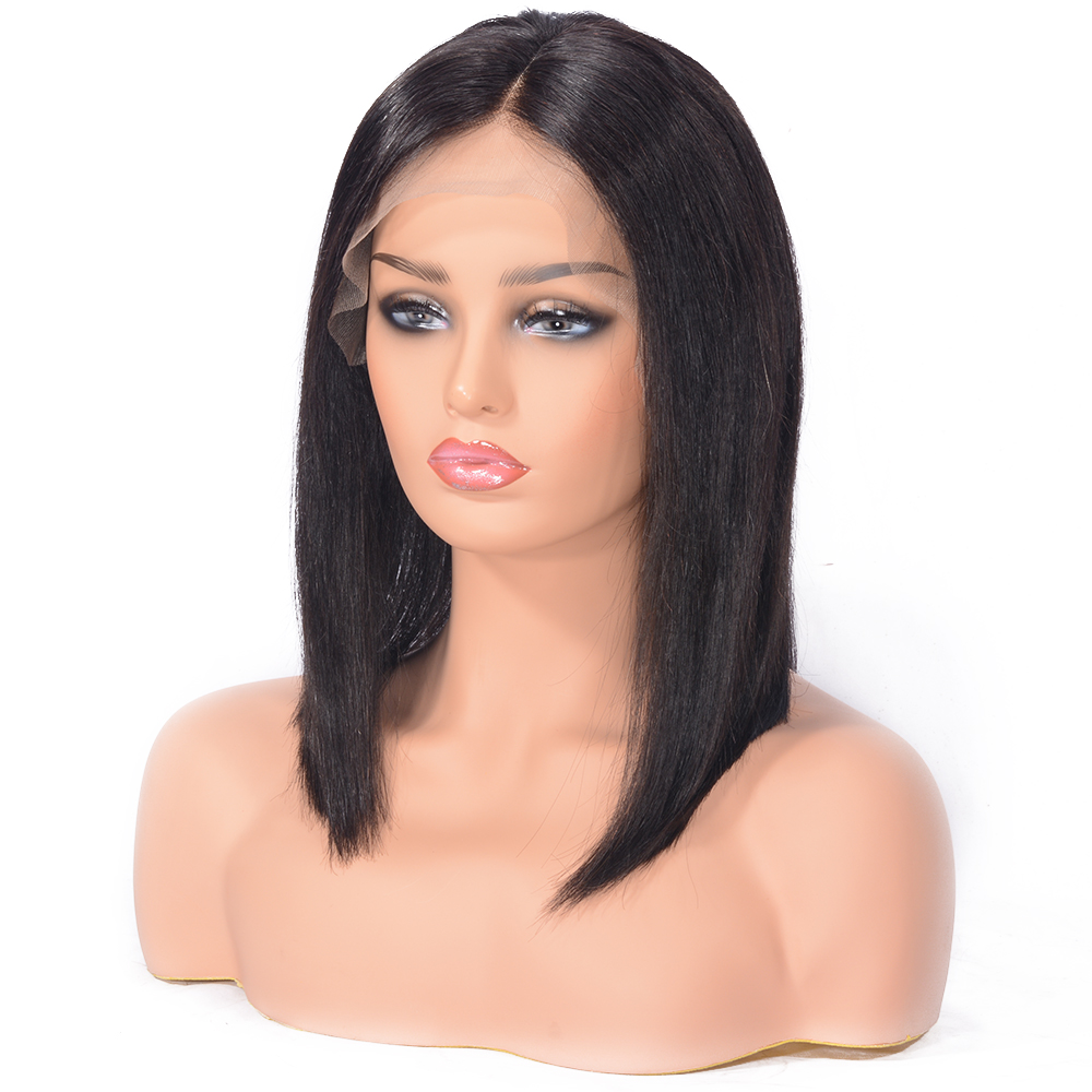 Straight Human Hair Women Lace Front Cap 130% 14 Inches Wigs