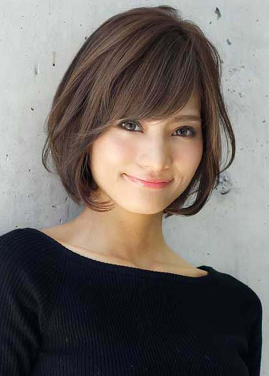 Short Layered Hairstyle Women's Natural Straight Synthetic Hair Wigs With Bangs Capless Wigs 10Inch