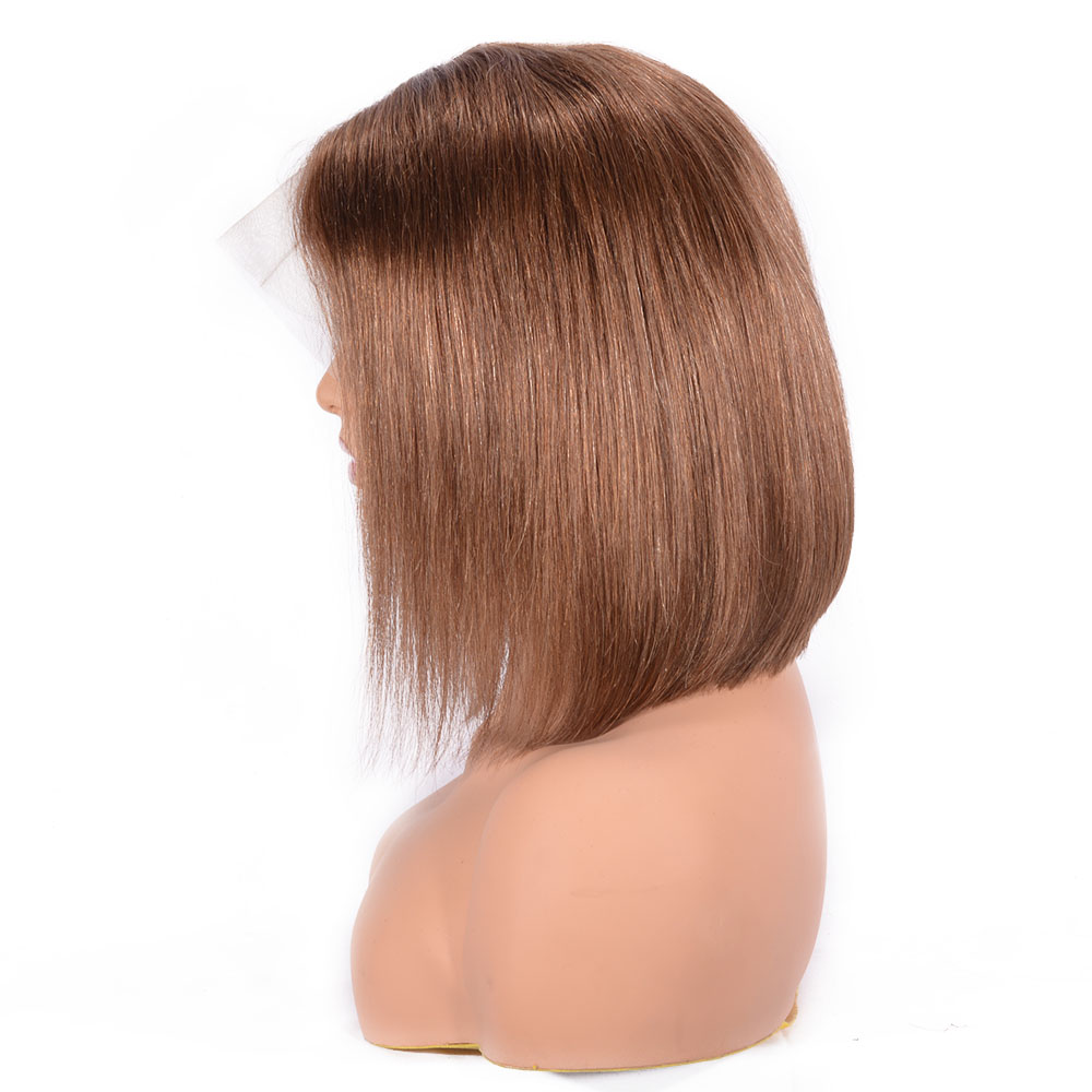 Straight Human Hair Women Lace Front Cap 130% 14 Inches Wigs