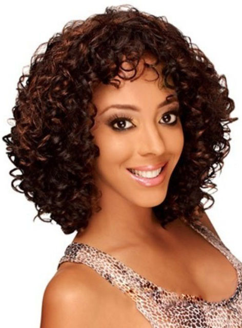 Middle Length Kinky Curly Human Hair Capless Wigs 12 Inches