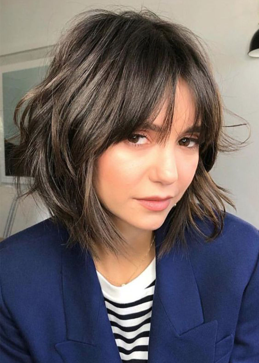 Short Layered Hairstyles Women's Wavy Synthetic Hair Capless Wigs With Bangs 12Inch