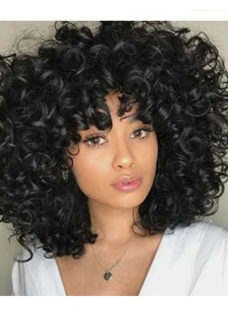 Medium Hairstyles Women's Big Curly Synthtic Hair Capless Wigs 16Inch