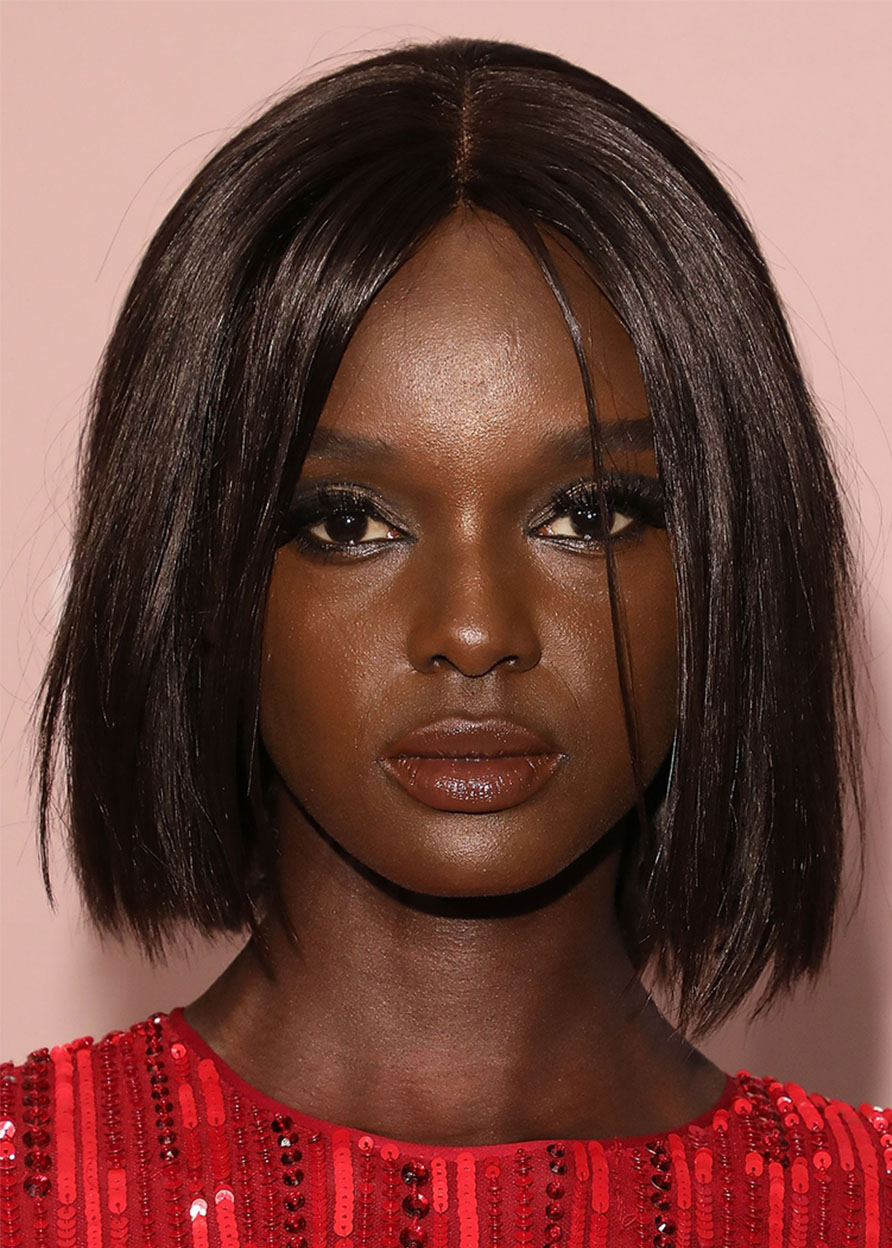 Duckie Thot Straight Middle Part Bob Hairstyles Women's Short Bob Style Human Hair Lace Front Wigs 14Inch