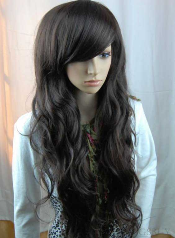 100% Human Hair High Quanlity Long Wavy Natural Black Wig 26 Inches For Sexy Lady