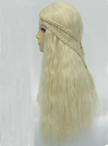 Hot Sale Cosplay Long Curly Milk White Synthetic Hair Wig