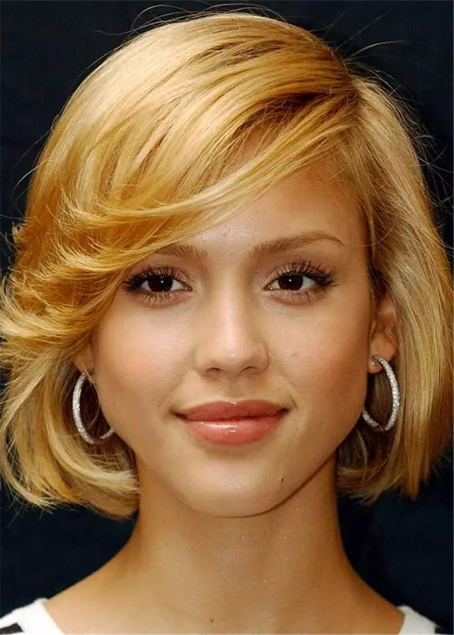 Women's Wavy Bob Hairstyles Human Hair Wigs For Oval Faces 14 Inches
