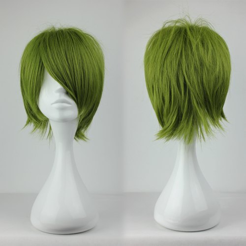Cool Green Layered Straight Synthetic Hair Cosplay Wig