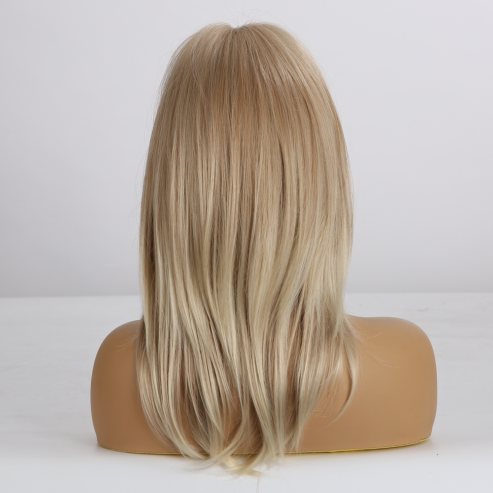 Light Blonde Layered Synthetic Hair Wigs With Bangs 20 Inches