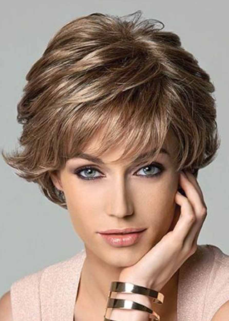 Short Layered Hairstyles Women's Natural Wavy Synthetic Hair Capless Wigs 12Inch