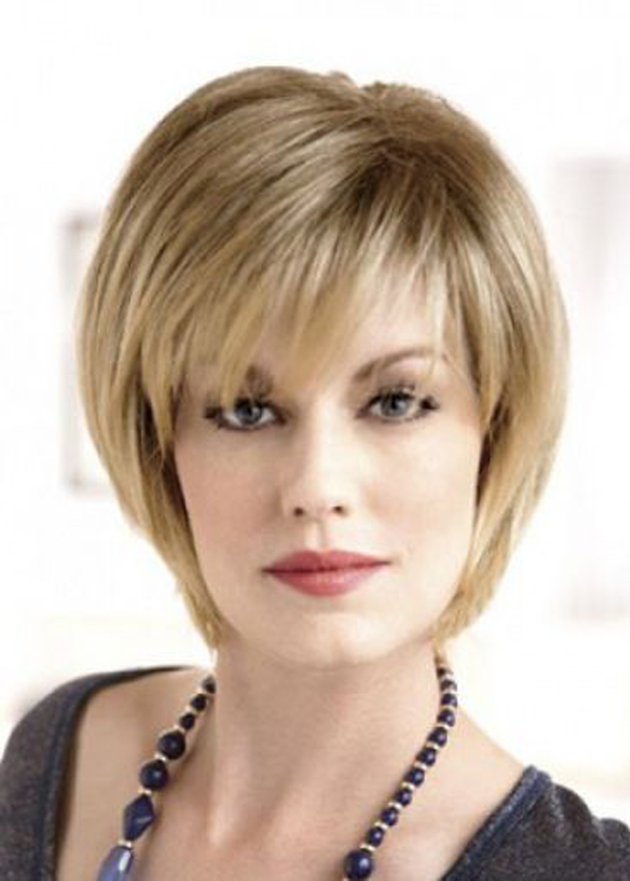 Style Short Layered Natural Straight Human Hair With Bangs Lace Front Wig 10 Inches