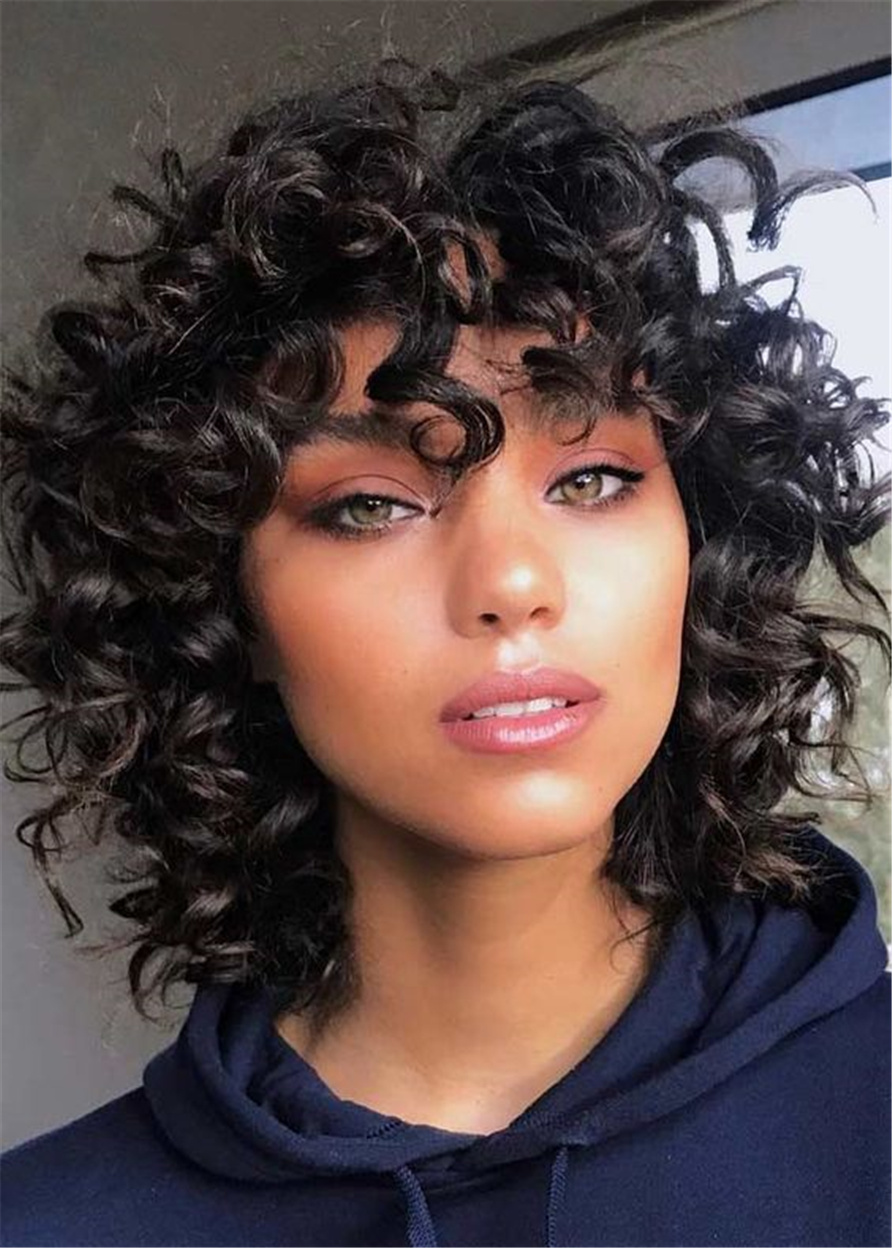 Untraditional Lob Haircut Curly Synthetic Hair Capless Wigs 12Inch