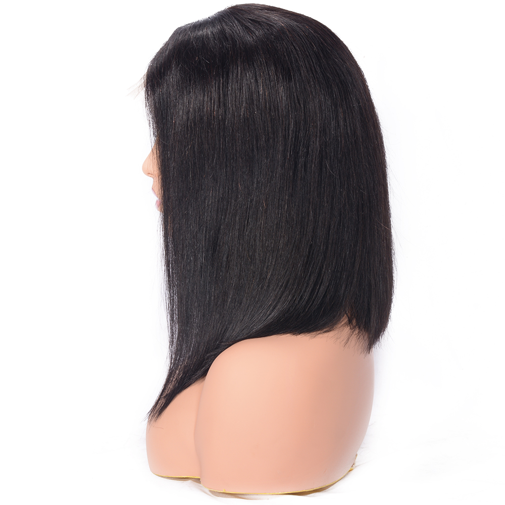 Straight Human Hair Women Lace Front Cap 130% 14 Inches Wigs