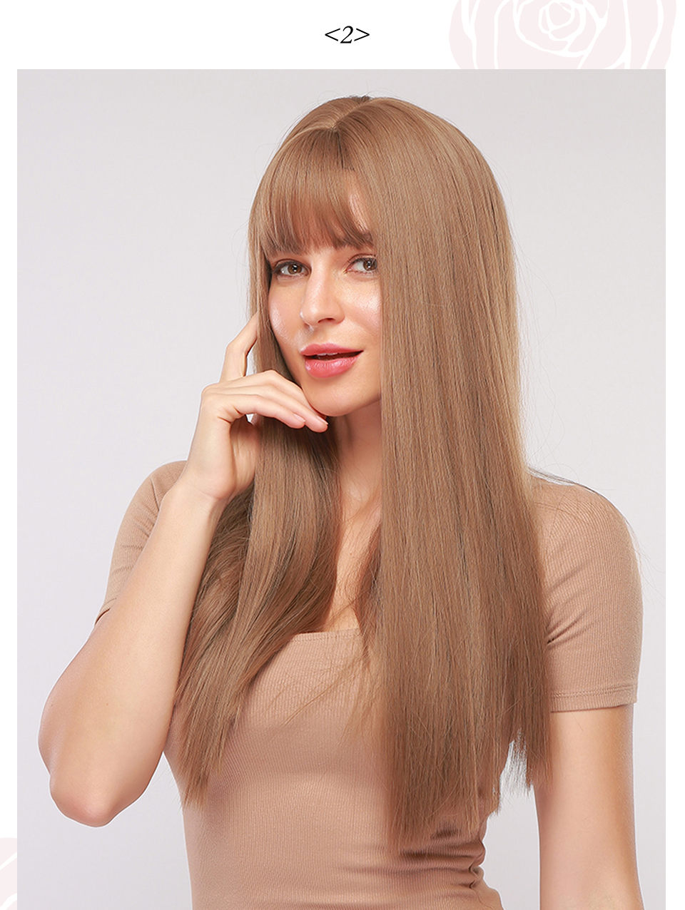 Women's Long Natural Straigt Synthetic Hair With Bangs Capless Wig 26 Inches