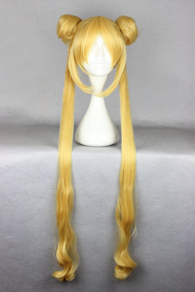 Sailor Moon Hairstyle Long Straight with Ponytails Golden Cosplay Wig 30 Inches