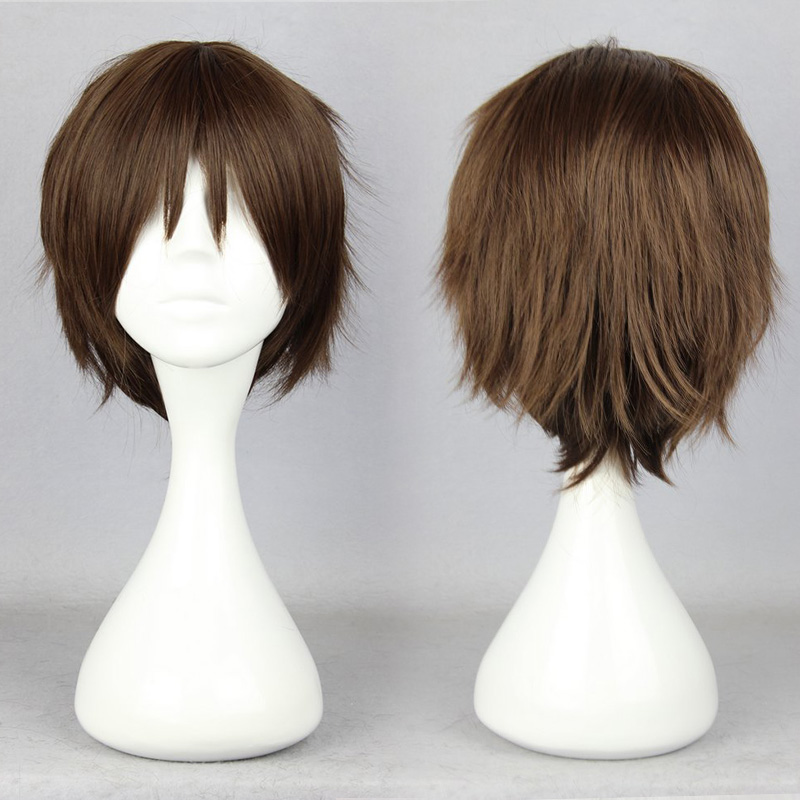 Japanese Shingeki no Kyojin Series Dark Brown Short Straight Cosplay Wigs 12 Inches