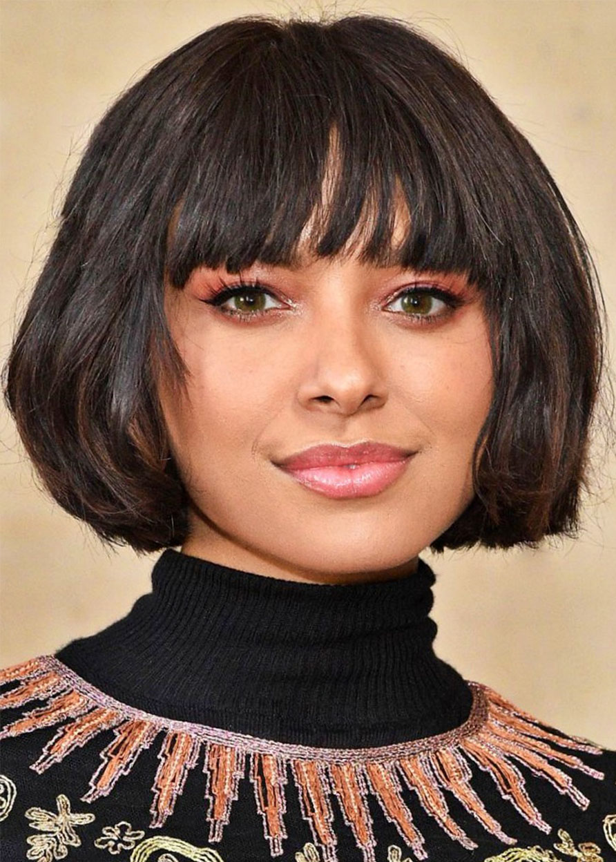 Women's Straight Human Hair Wigs With Bangs Short Bob Hairstyle Lace Front Wigs 10Inch