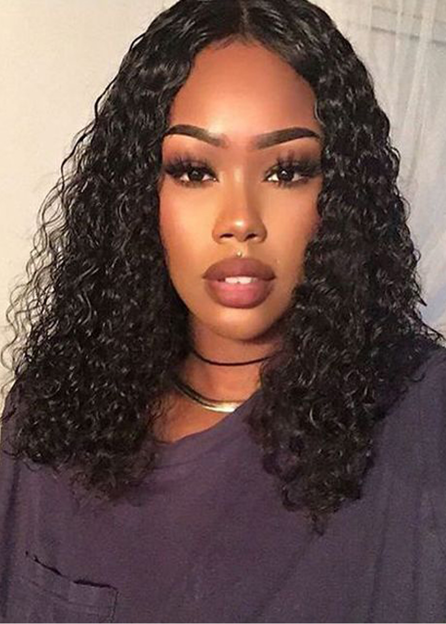 Middle Length Kinky Curly African American Synthetic Hair Capless Wigs 22 Inches