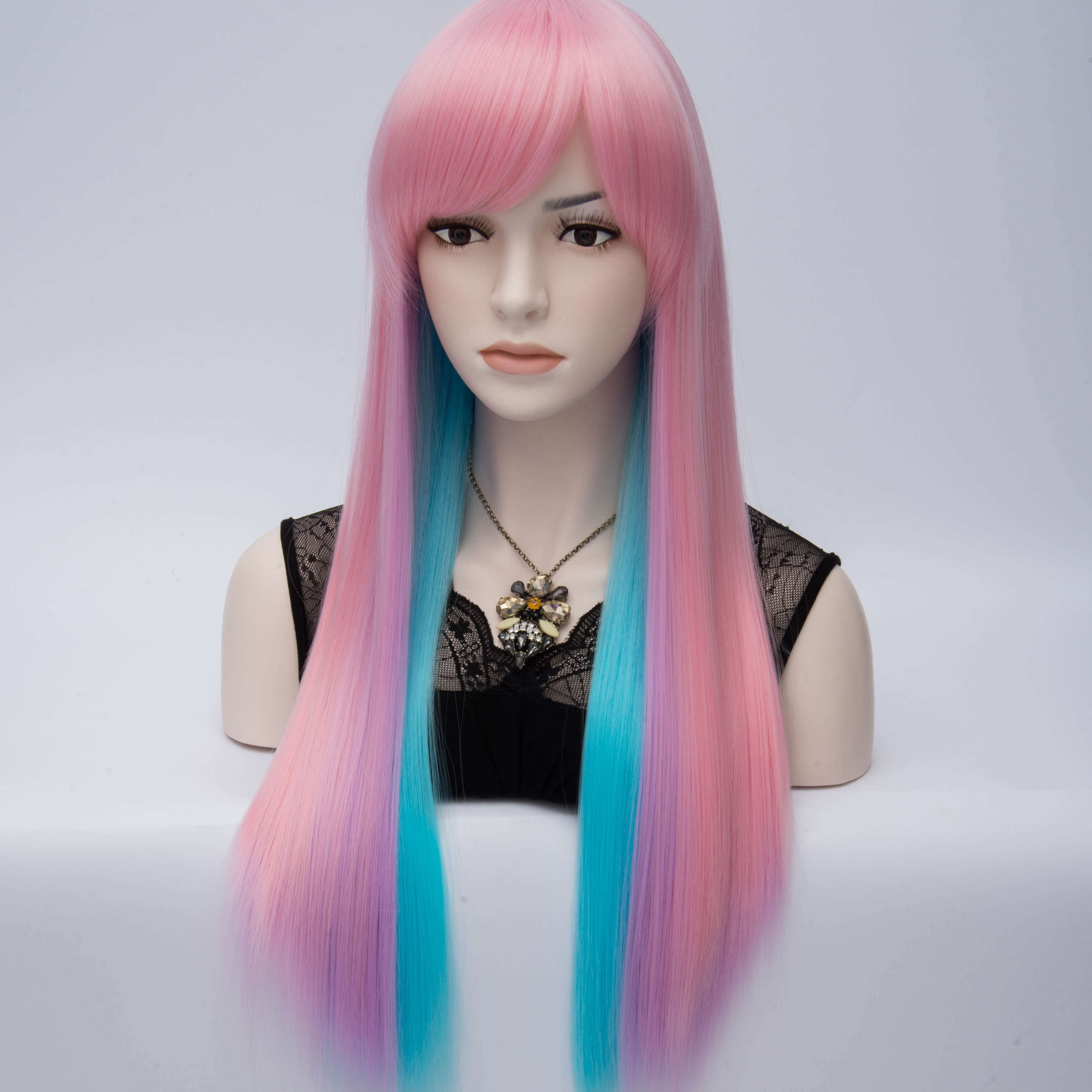 Club Party Rainbow Long Straight Women's Cosplay Wig 28 Inches