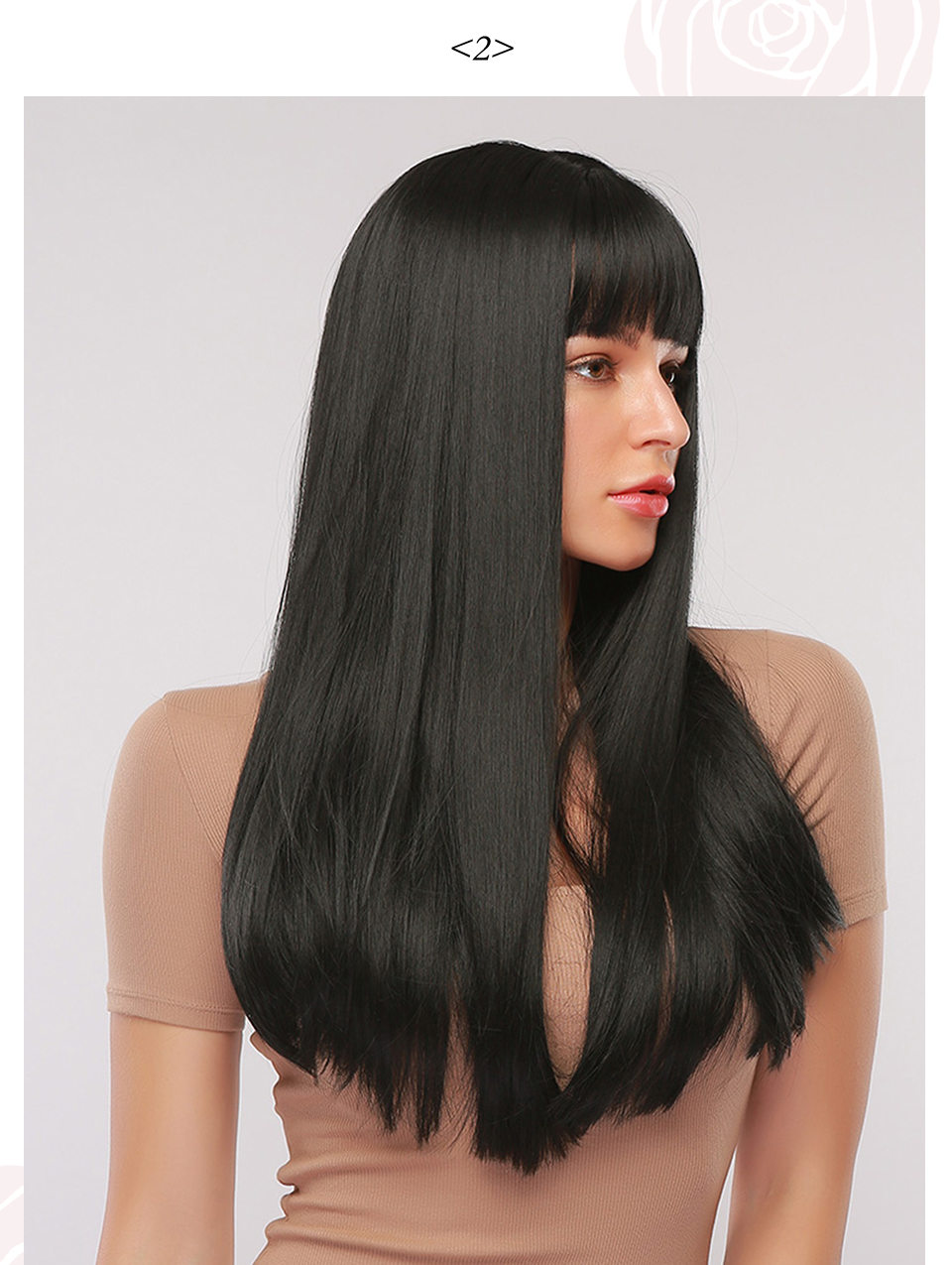 Long Synthetic Natural Straight Hair With Bangs Capless Wig 28 Inches