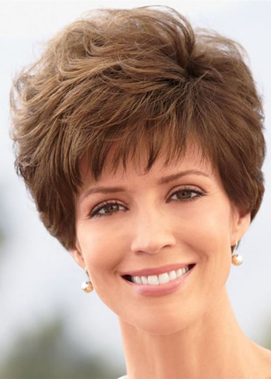 Women's Pixie Cut Wigs Short Stylish Fluffy Layer Wig Straight Synthetic Hair Capless Wigs with Bangs 8Inch
