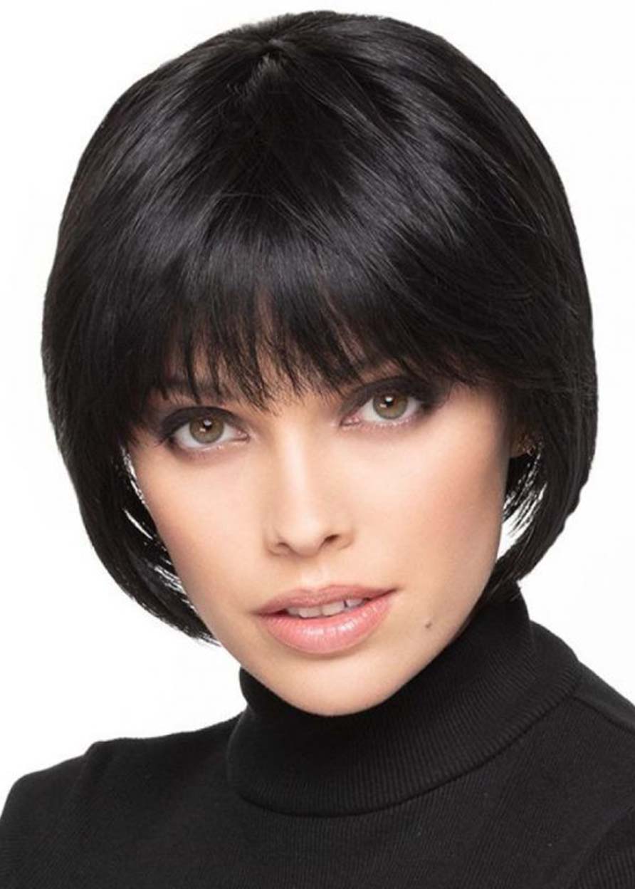 Women's Bob Style Wigs Natural Looking Straight Human Hair Capless Wigs 8Inch