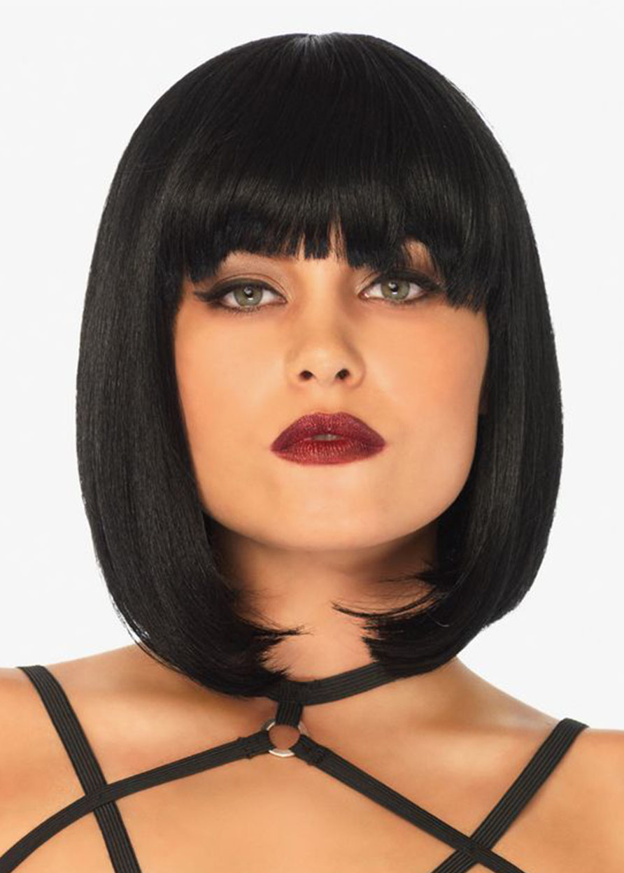 Women's Short Bob Hairstyle Straight Human Hair Wig With Bangs Capless Wigs 10Inch