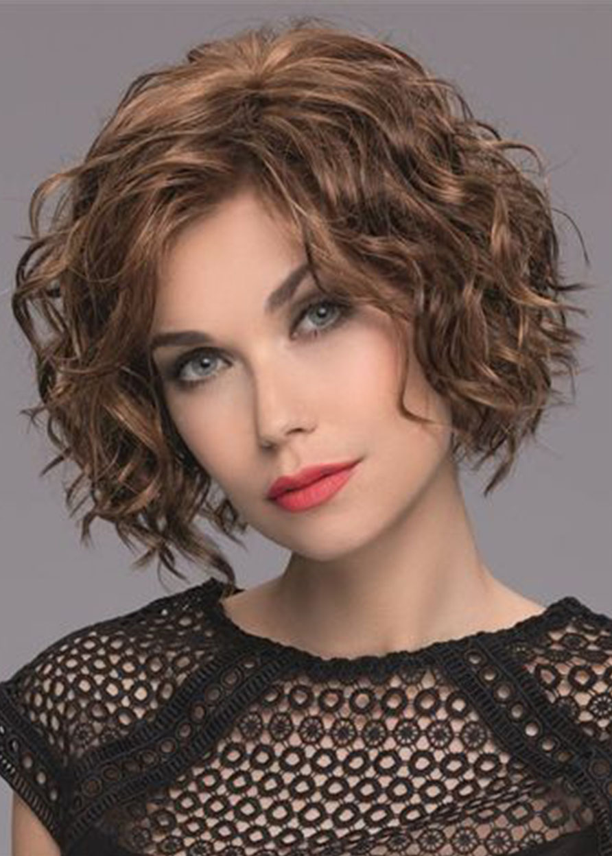 Women's Mid-Length Style Full Curls Synthetic Hair Wigs Natural Hairline Lace Front Wigs 14Inch