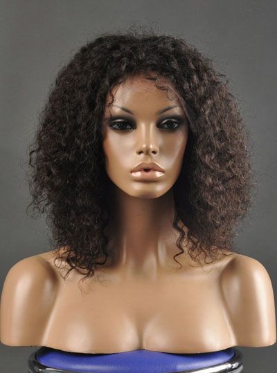 Carefree Natural Amazing Medium Curly 100% Real Human Hair Lace Front Wig 16 Inches