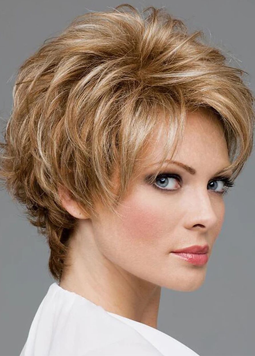 Women's Short Shaggy Hairstyles Straight Synthetic Hair Capless Wigs 8Inch