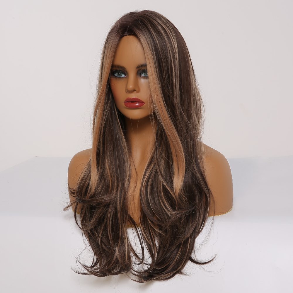 Long Wavy Hair Wig With Highlight Synthetic Hair Women Wig 26 Inches