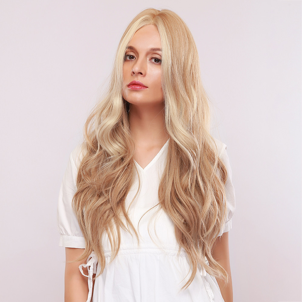 Natural Looking Women's Body Wave Blonde Color Synthetic Hair Capless Wigs 130% Density 30Inches