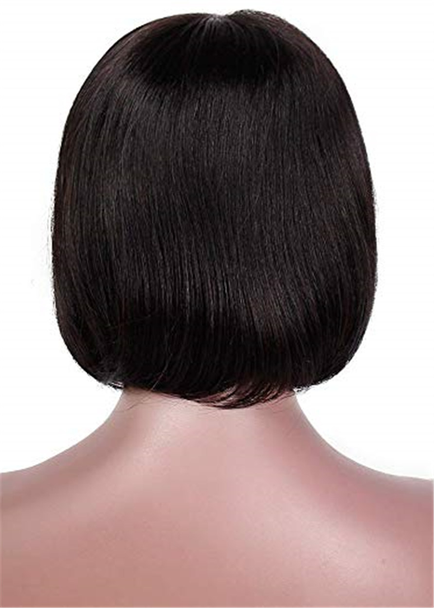 Short Bob Cut Straight Human Hair With Bangs Lace Front Wig 14 Inches