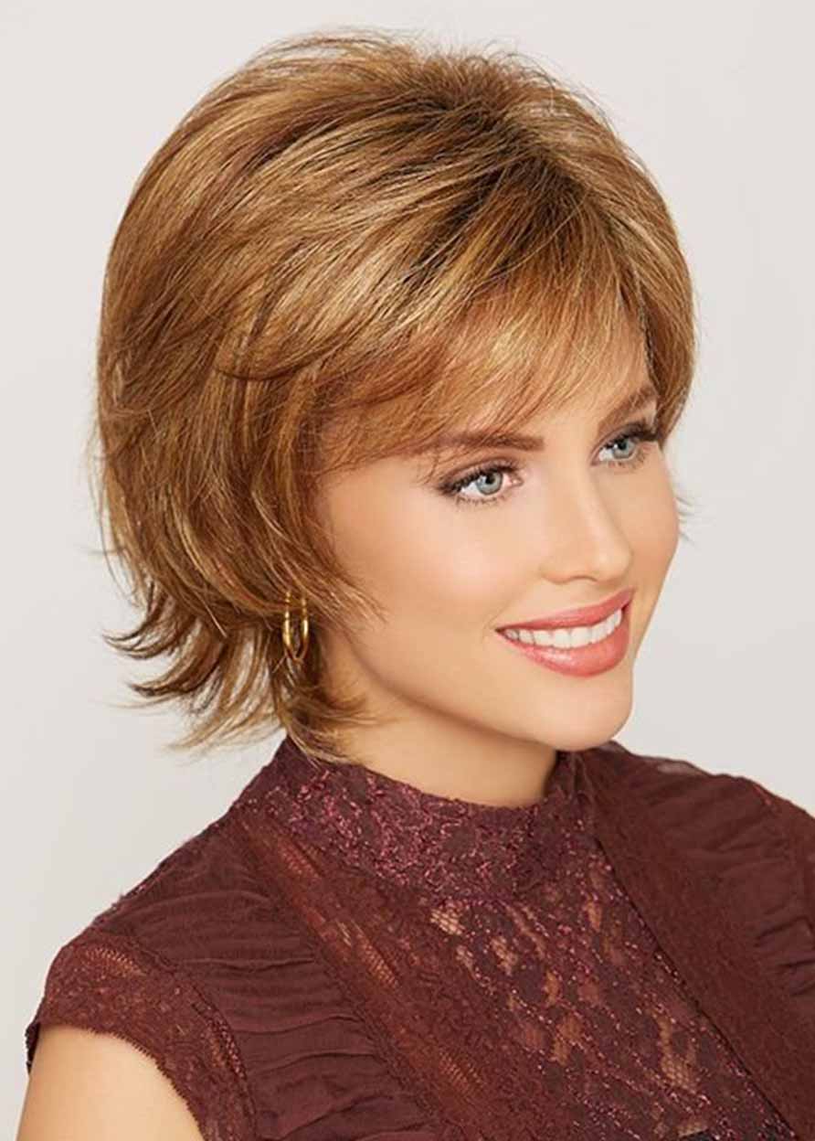 Women's Short Shaggy Layered Hairstyles Natural Straight Synthetic Hair Capless Wigs 12Inch