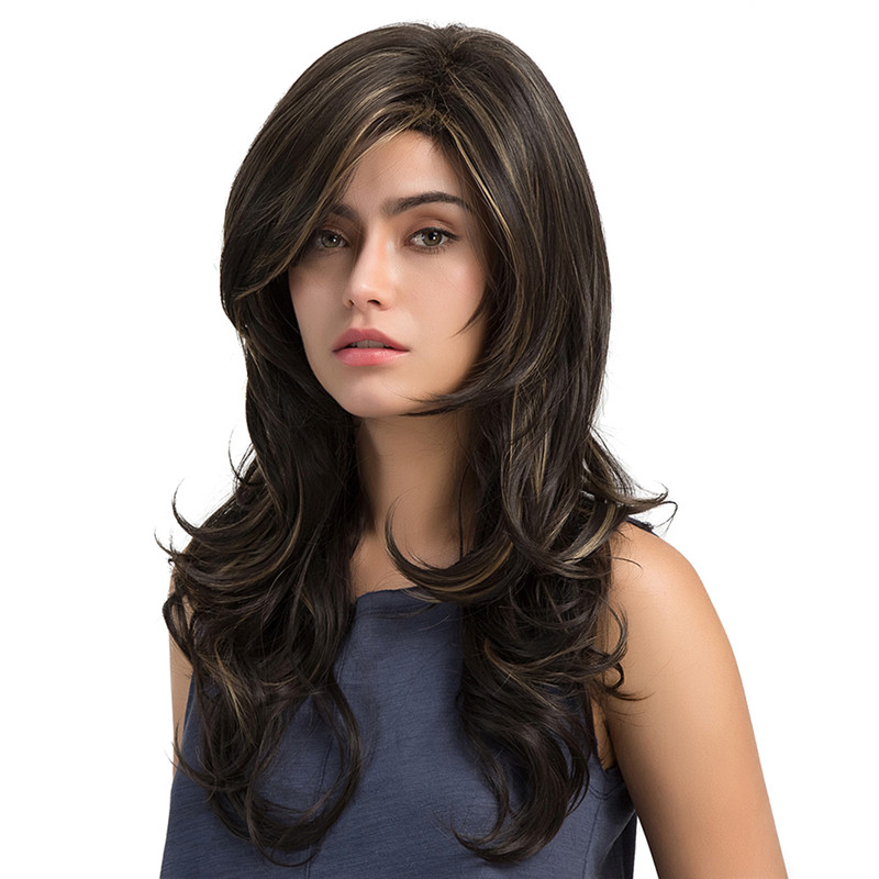 Long Body Wave Mix Color Synthetic Capless Wigs with Bangs