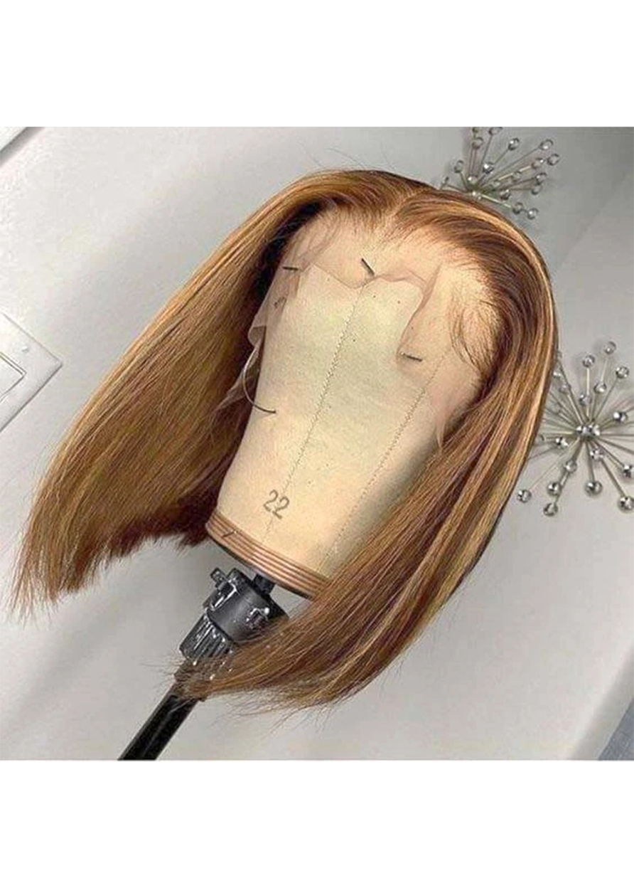 Highlight Straight Hair Middle Part Lace Front Bob Wig 12 Inch