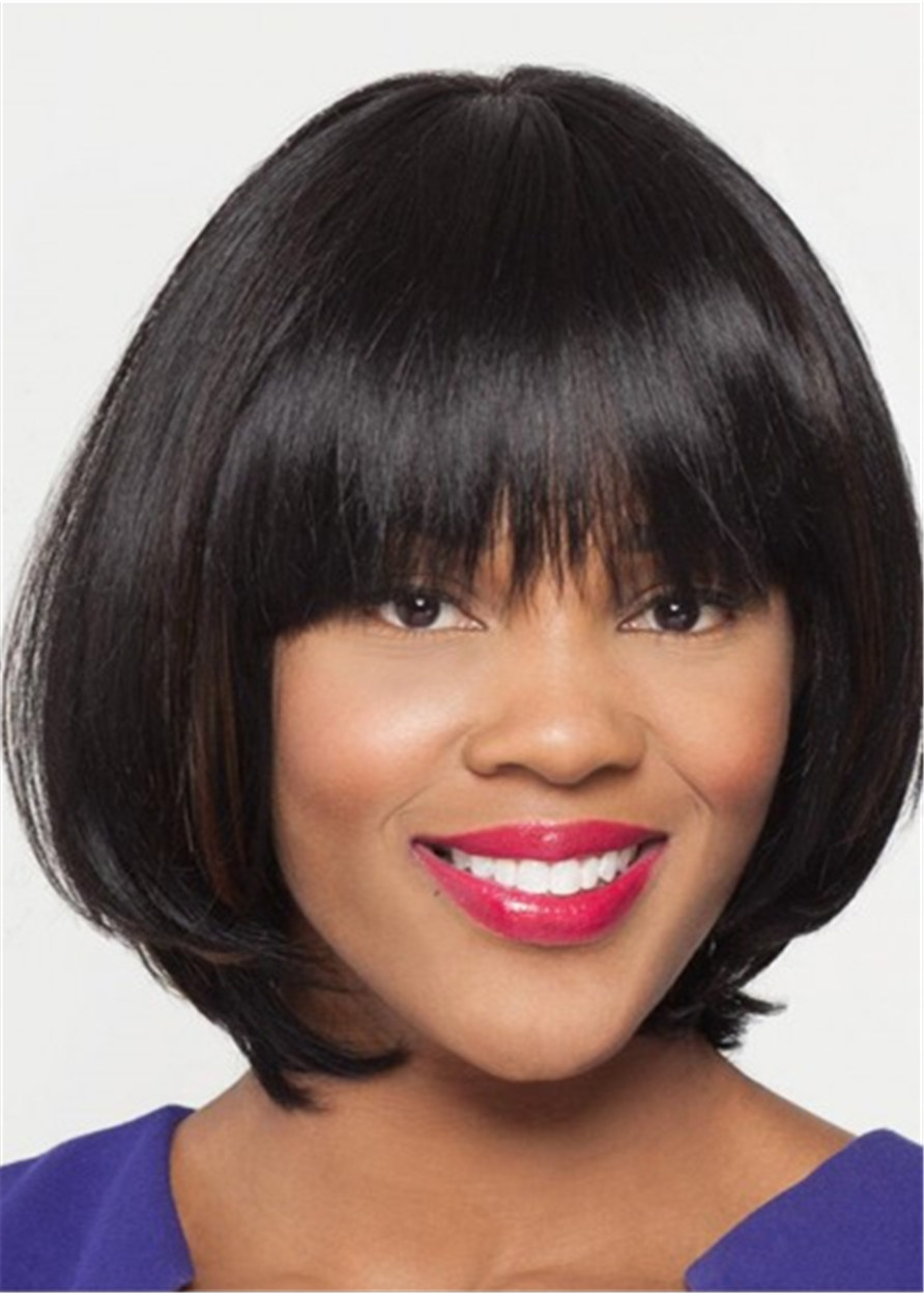 Mid-Length Bob Wig With Straight Synthetic Hair Blunt Bangs
