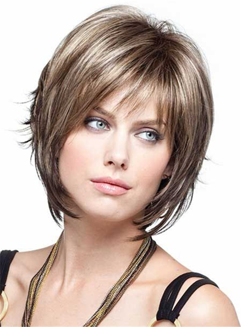 Short Straight Bob Hairstyle Nature Bangs Capless Synthetic Wig 10 Inches
