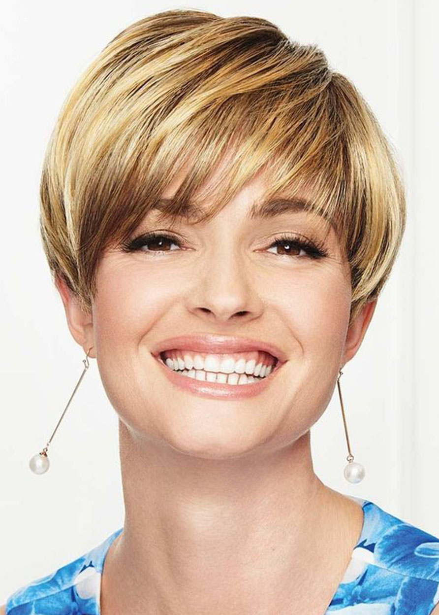 Natural Looking Women's Pixie Cut Short Hairstyle Straight Synthetic Hair Capless Wigs With Bangs 6Inch