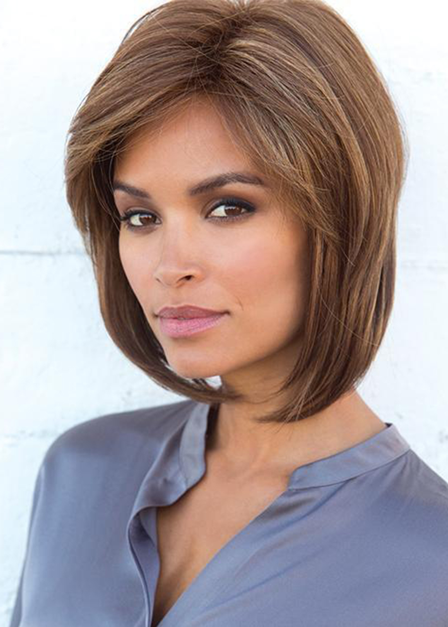 Women's Short Bob Hairstyles Natural Straight Synthetic Hair Caplee Wigs 12Inch