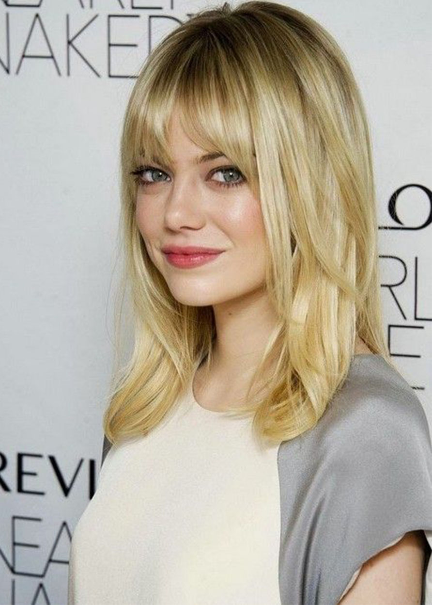 EMMA STONE Lovely Medium Length Hairstyles Women's Straight Synthetic Hair Wigs Capless Wigs 20inch