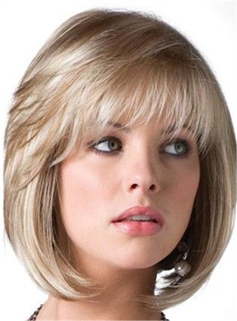 Lob Bangs Layered Synthetic Hair Short Straight Capless Wig 12 Inches