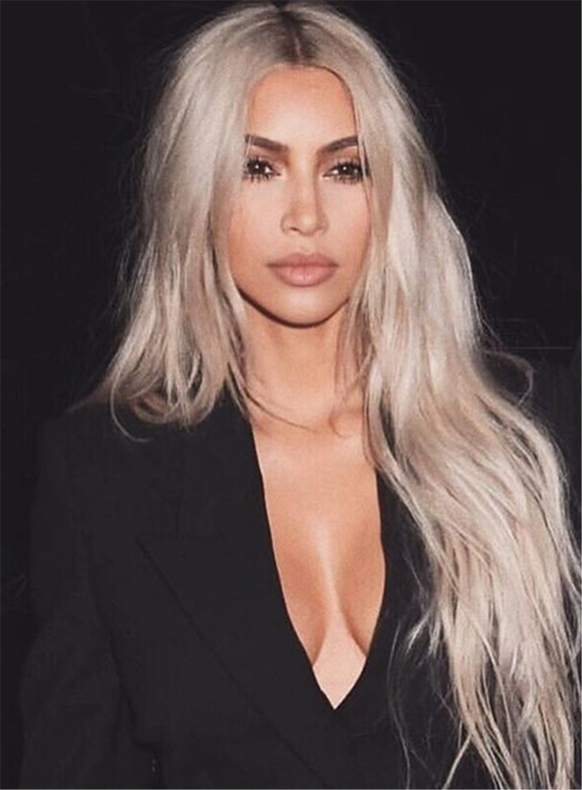 Kim Kardashian Elegant Straight Super Long Synthetic Hair Lace Front Cap African American Women Wigs