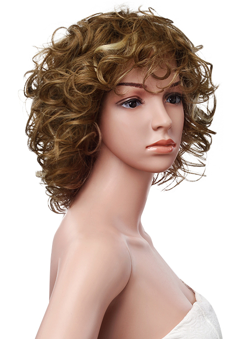 Hot Sale Medium Curly Full Lace Cap Human Hair Wig 12 Inches