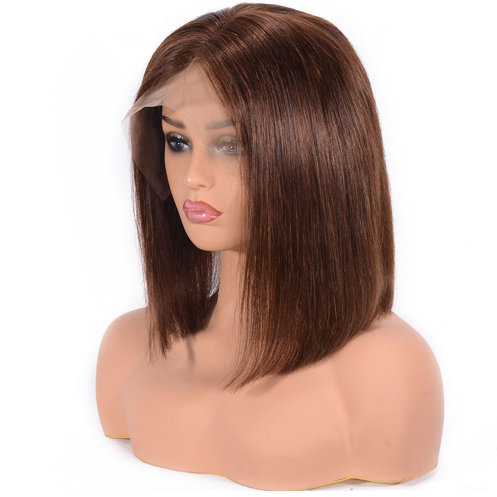 Straight Human Hair Women Lace Front Cap 130% 14 Inches Wigs