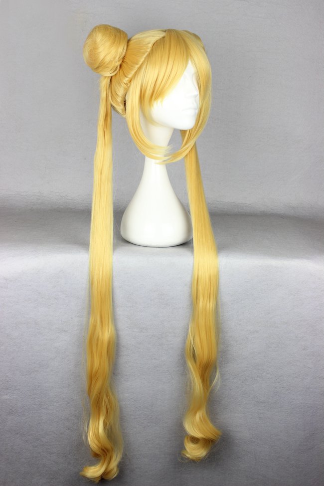 Sailor Moon Hairstyle Long Straight with Ponytails Golden Cosplay Wig 30 Inches