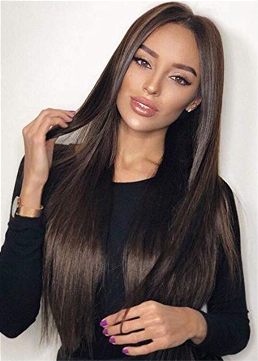 Long Natural Straight Middle Part Synthetic Hair Lace Front Wig 24 Inches