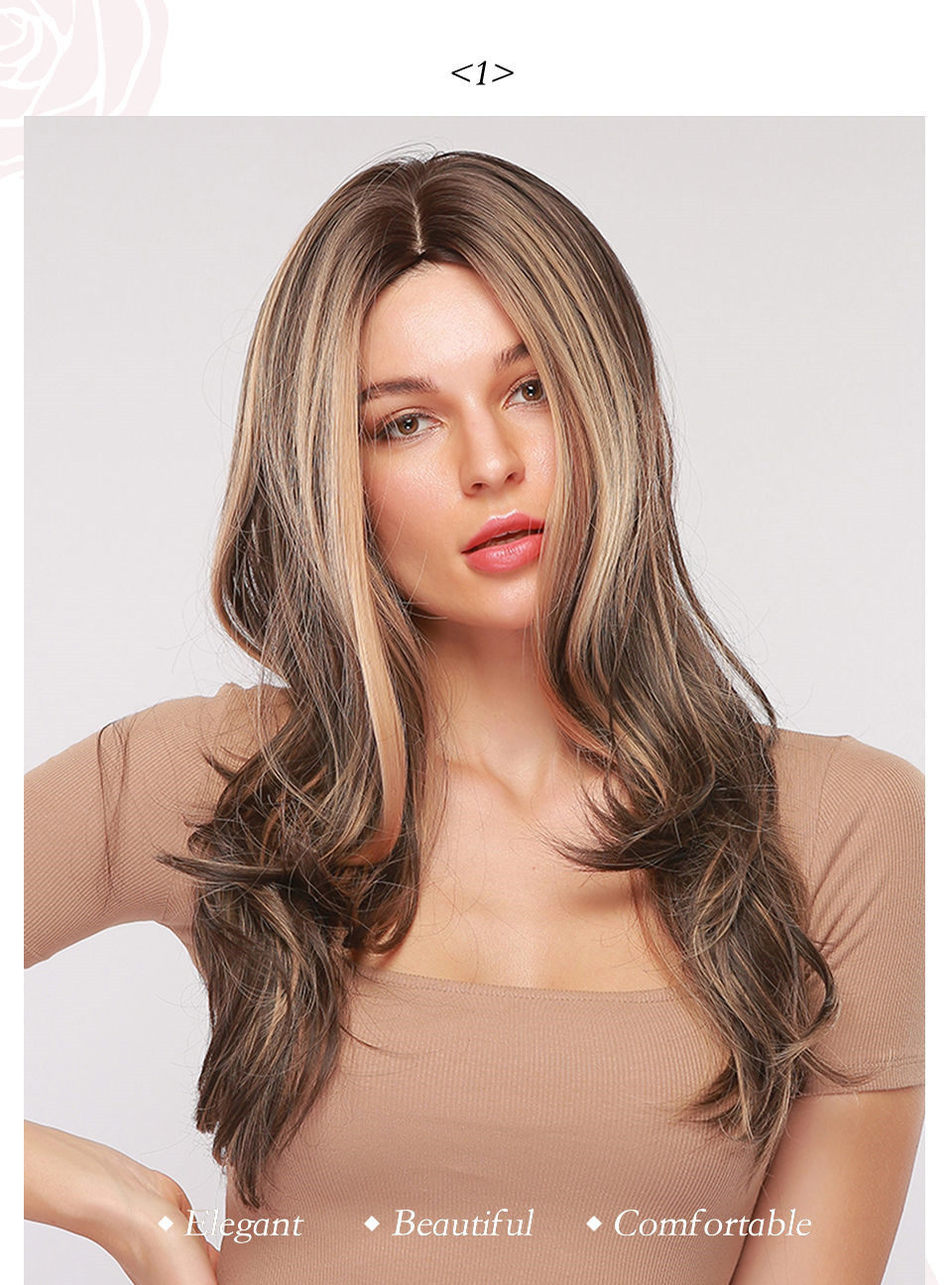 Balayage Hair Hairstyle Milddle Part Long Wavy Synthetic Hair Capless Wig 26 Inches