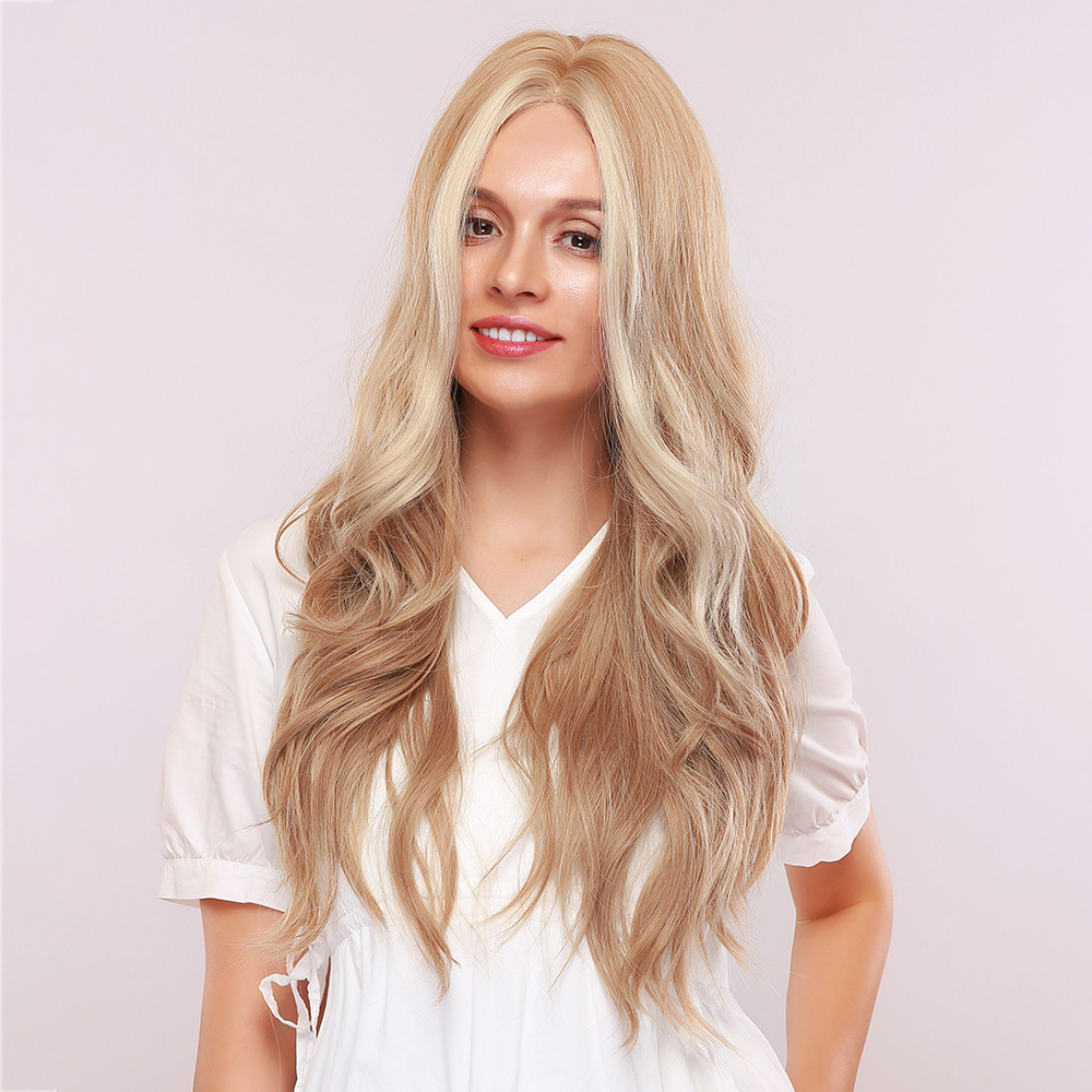 Natural Looking Women's Body Wave Blonde Color Synthetic Hair Capless Wigs 130% Density 30Inches