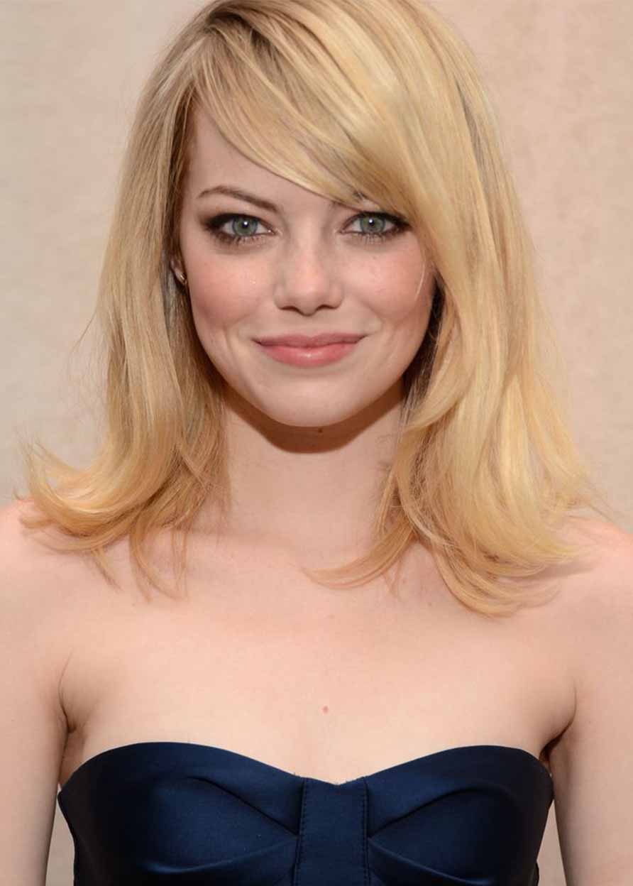 Women's Natural Straight Emma Stone's Flipped-Out Ends Blonde Color Human Hair Capless Wigs 16Inch
